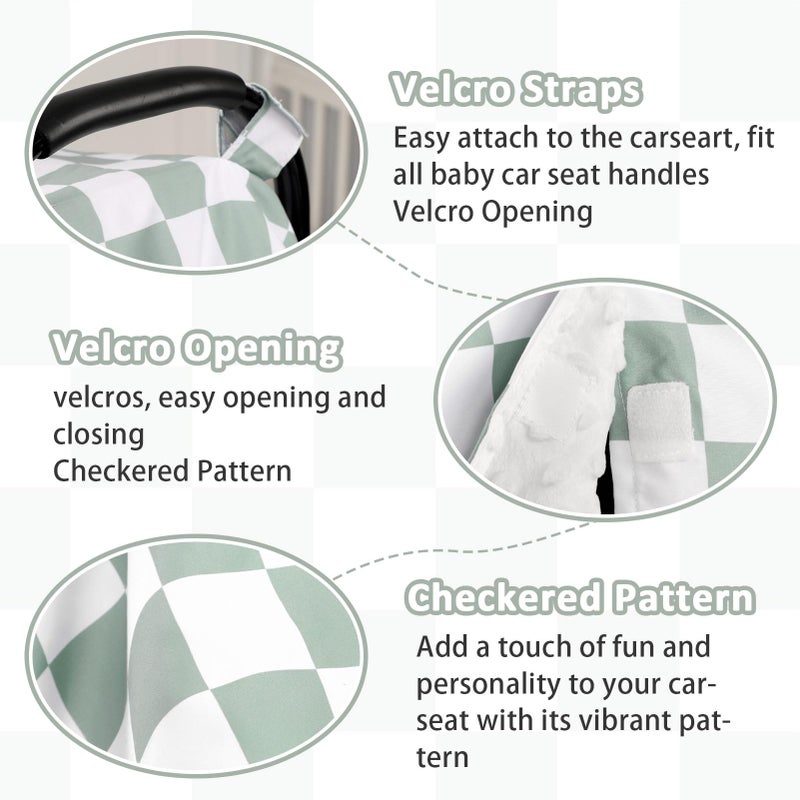 DILIMI Baby Car Seat Cover, Minky Warm Winter Car Seat Covers for Babies, Peekaboo Opening Infant Car Seat Cover, Nursing Cover Carseat Canopy, Green Checkered - Image 3